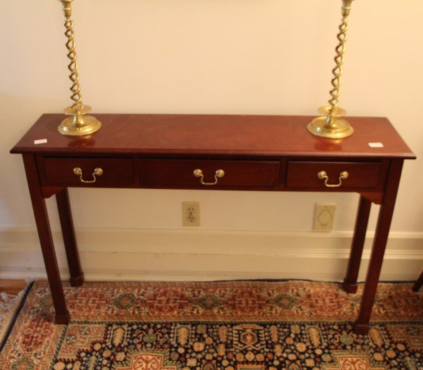 MAHOGANY FINISH THREE DRAWER HALL TABLE (1 of 1)