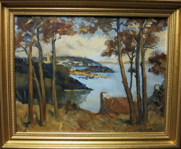 FRANCESCO IACURTO R.C.A. - OIL ON CANVAS: CANADIAN (1908-2001) UNTITLED - VUE DE LA BAIE 18 X 24 in/46 X 61 cm