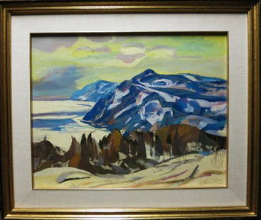 ALBERT CLOUTIER R.C.A. - OIL ON BOARD: CANADIAN (1902-1956) UNTITLED - BAIE ST-PAUL 16 X 20 in/ 41 X 51 cm