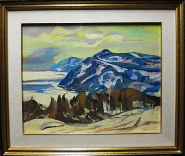 ALBERT CLOUTIER R.C.A. - OIL ON BOARD: CANADIAN (1902-1956) UNTITLED - BAIE ST-PAUL16 X 20 in/ 41 X 51 cm