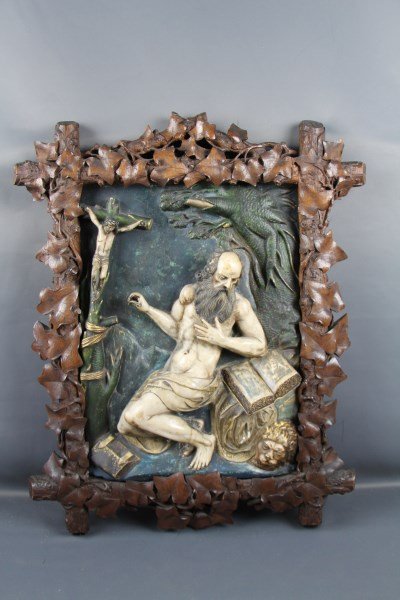 18TH C. ALABASTER POLYCHROMY RELIEF OF ST. JEROME (1 of 8)