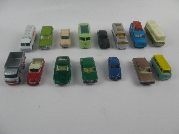 FIFTEEN ASSORTED VINTAGE LESNEY CARS AND TRUCKS: WITHOUT BOXES