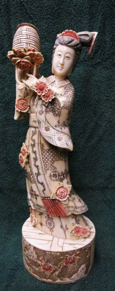 OXBONE CARVED PALACE MAID GUANYIN STATUE (1 of 3)