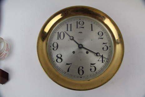 CHELSEA CLOCK - CHELSEA CLOCK CO, BOSTON USA: MADE BY WEBB & BALL CO, CLEVELAND REMOVED FROM A GREAT LAKES DECOMMISSIONED CARGO SHIP EXCELLENT CONDITION COMPLETE WITH ORIGINAL KEY SERIAL # 103409CIRCA 19153.5" X 10"