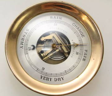 CHELSEA HOLOSTERIC BAROMETER: REMOVED FROM A GREAT LAKES DECOMMISSIONED CARGO SHIP EXCELLENT CONDITION NO SERIAL # CIRCA 1940'S, COMPANION TO LOT 148 4" X 10"