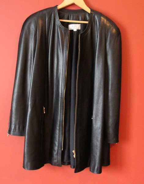 LADIES LEATHER BLACK COAT (1 of 2)