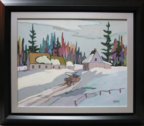 JEAN-GUY DESROSIERS - OIL ON BOARD: CANADIAN (1934-?) UNTITLED - GOING HOME 16 X 20 IN/ 41 X 51 CM