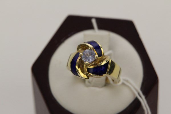 14K GOLD BLUE ENAMEL AND LIGHT BLUE GEMSTONE RING (1 of 1)