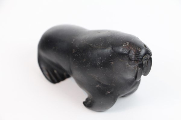 LUCASSIE ECHALOOK - STONE CARVING A BULL WALRUS (1 of 2)