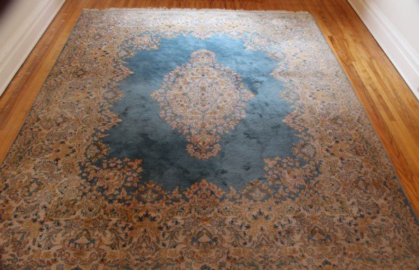 PERSIAN KERMAN WOOL CARPET WITH BLUE FIELD (1 of 1)