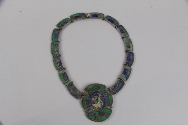 STERLING SILVER NECKLACE WITH BLUE + GREEN STONES (1 of 3)