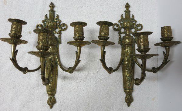 PAIR OF 19TH C BRASS WALL SCONCES (1 of 1)