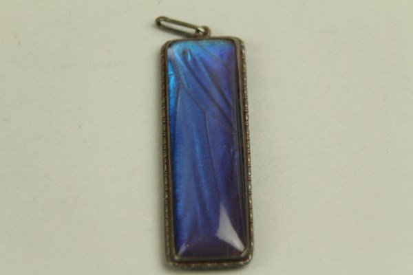 EDWARDIAN OBLONG STERLING AND BLUE STONE PENDANT: ENGLISH ESTATE PIECE 2" L