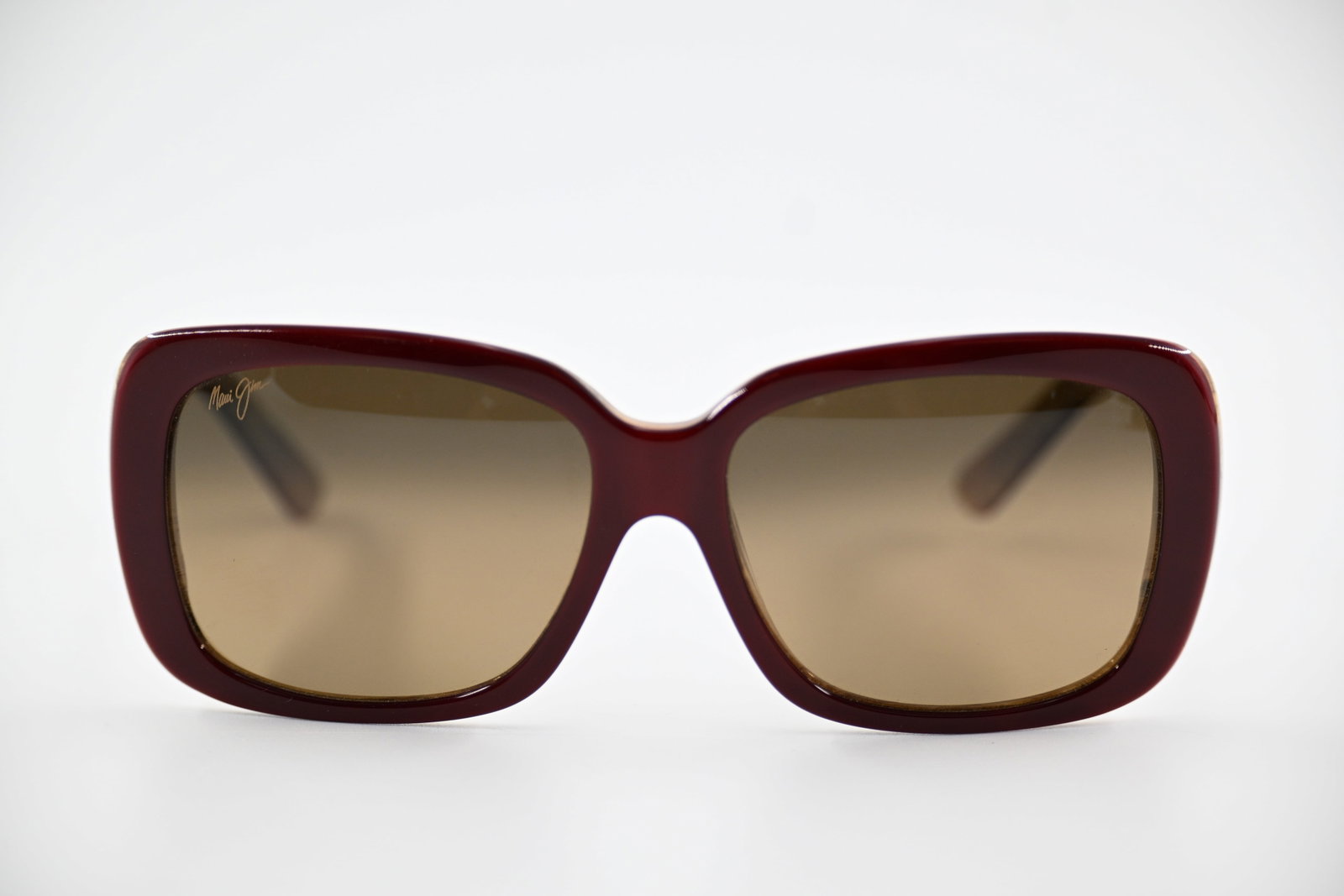 Maui Jim "Lani" MJ239-04B Sunglasses, Burgundy & Cream Layered Acetate, Made in Italy: Maui Jim "Lani" oversized rectangular sunglasses (model MJ 239-04B) crafted in Italy. Burgundy maroon front layered over a tan and cream marbled acetate back with matching swirled interior, fitted