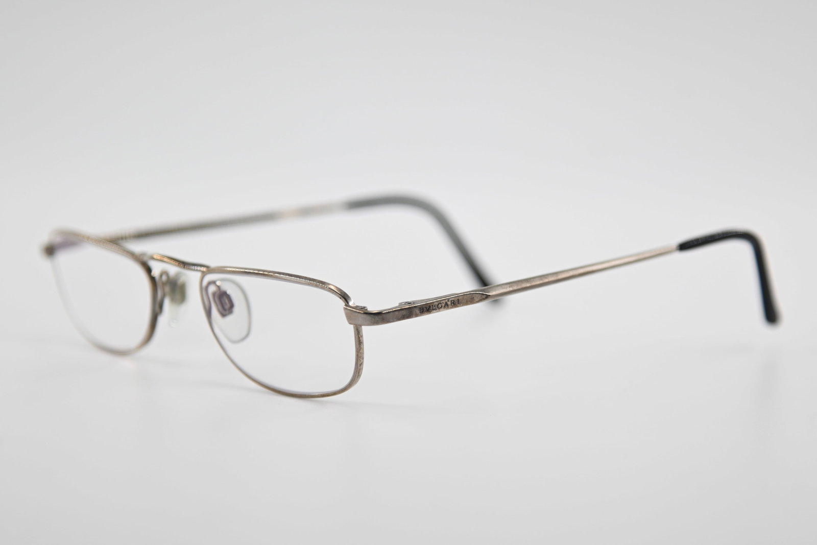 Bvlgari Silver Tone Metal Reading Eyeglass Frames Slim Rectangular - 2