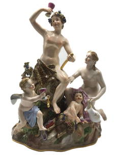 Meissen Bacchus & Attendants on Wine Press Group: 19th Century. H: 12.37