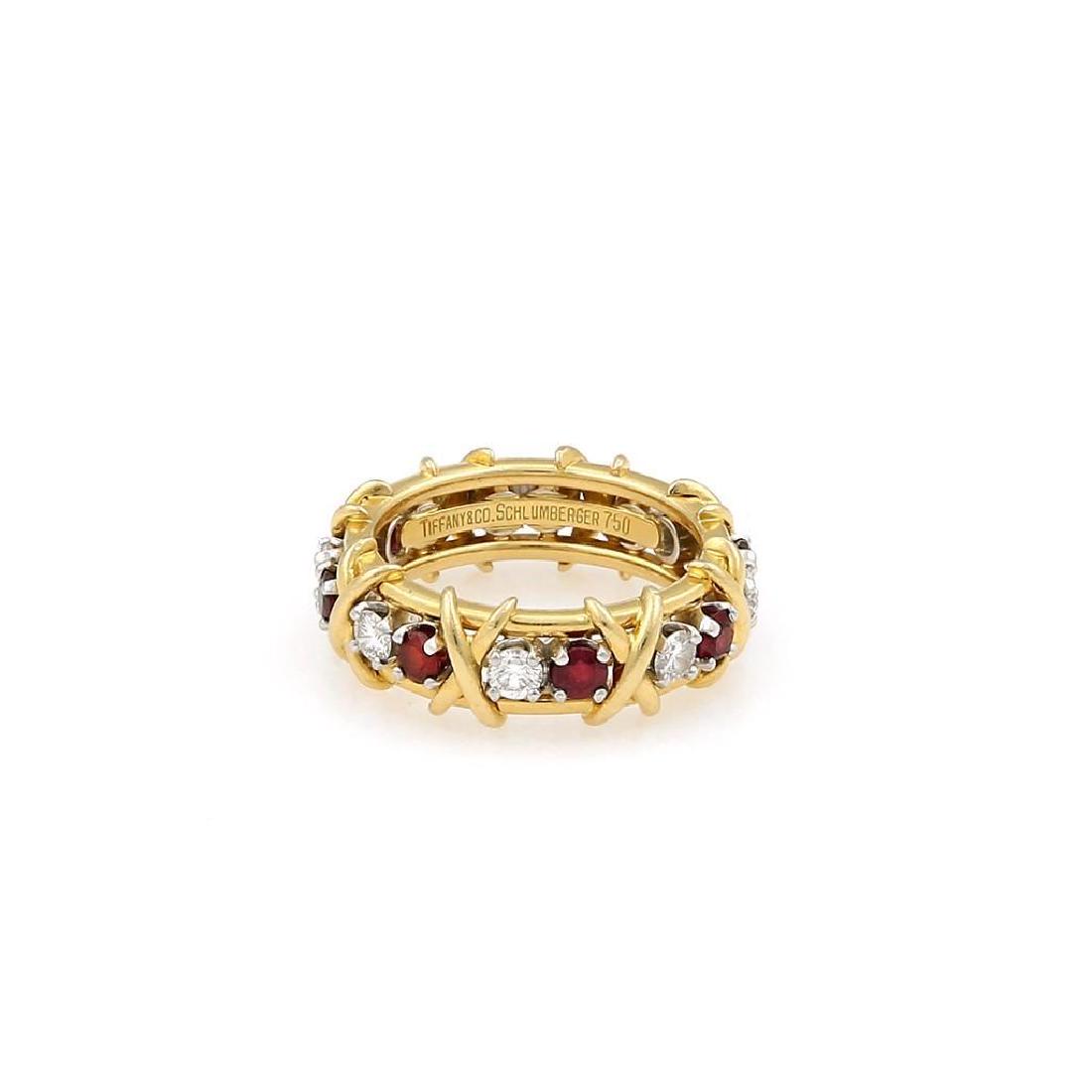 Tiffany & Co Schlumberger 18k Gold Platinum 16 Stone Diamond Band Ring -  Ruby Lane