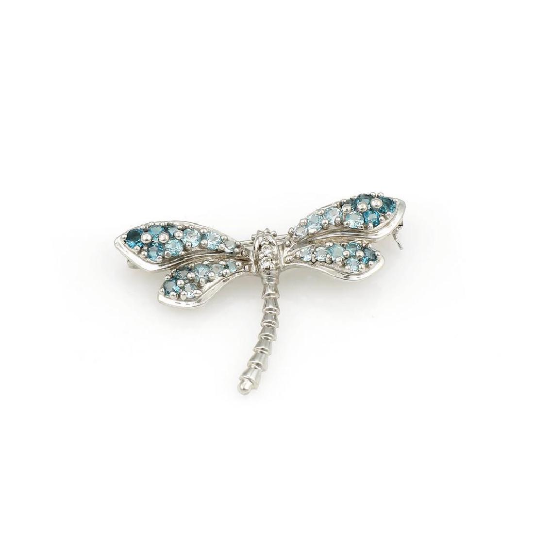 14K White Gold Blue Topaz Dragonfly Pin / Brooch - No (1 of 3)