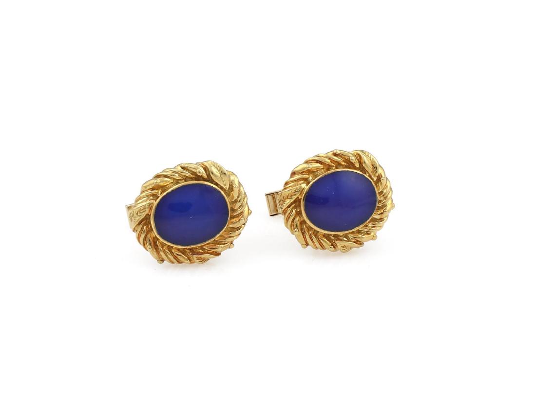14K YG Blue Laquer Swirl Cufflinks No Reserve!! (1 of 3)