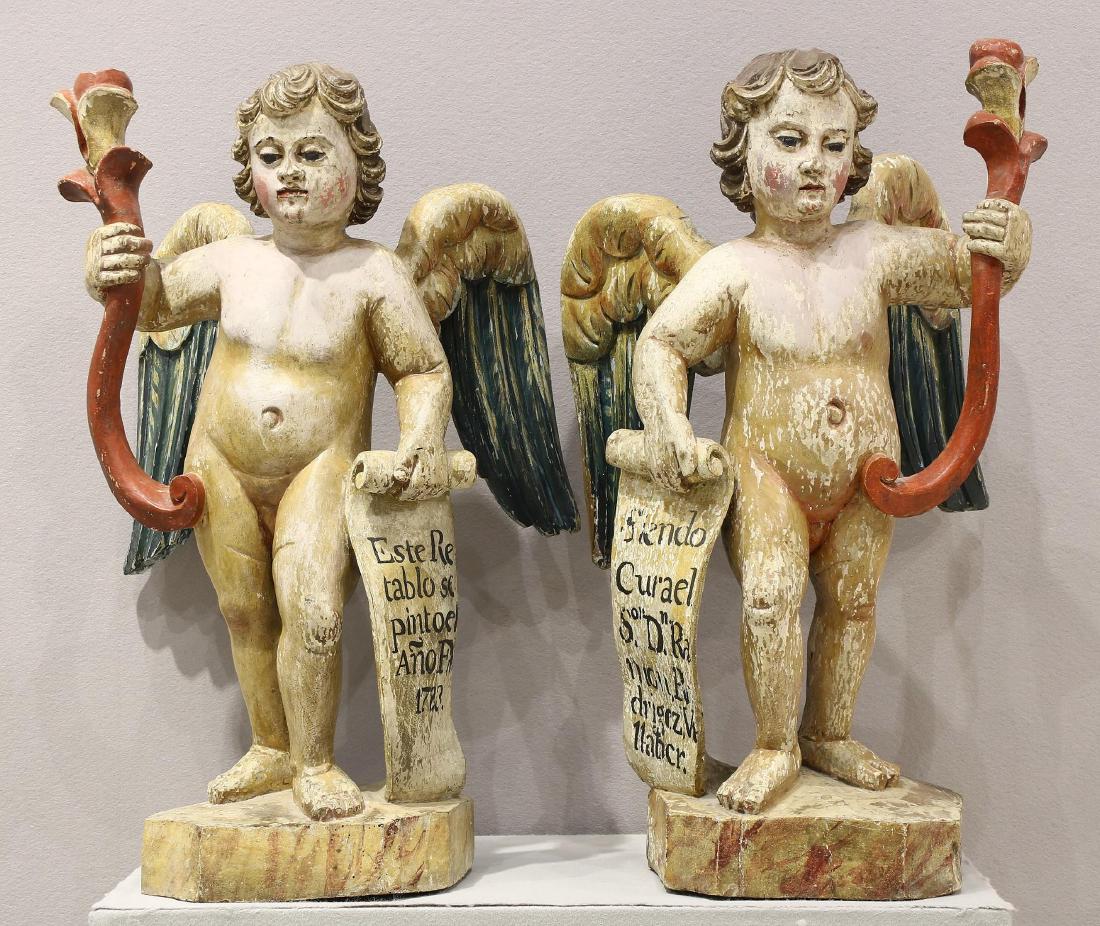 Pair of Spanish Colonial Carved and Painted Winged (1 of 4)