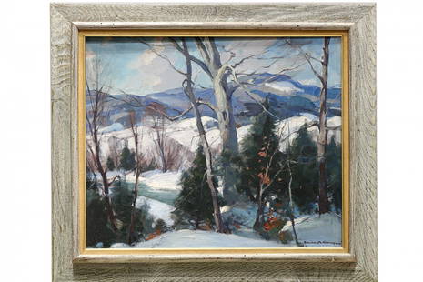 Emile Albert Gruppe (1896–1978) Winter in Vermont: Emile Albert Gruppe (American 1896-1978) oil on canvas titled Winter in Vermont. Gruppe&nbsp;is well known for his paintings depicting the autumnal and wintry landscapes of New England. This work is i