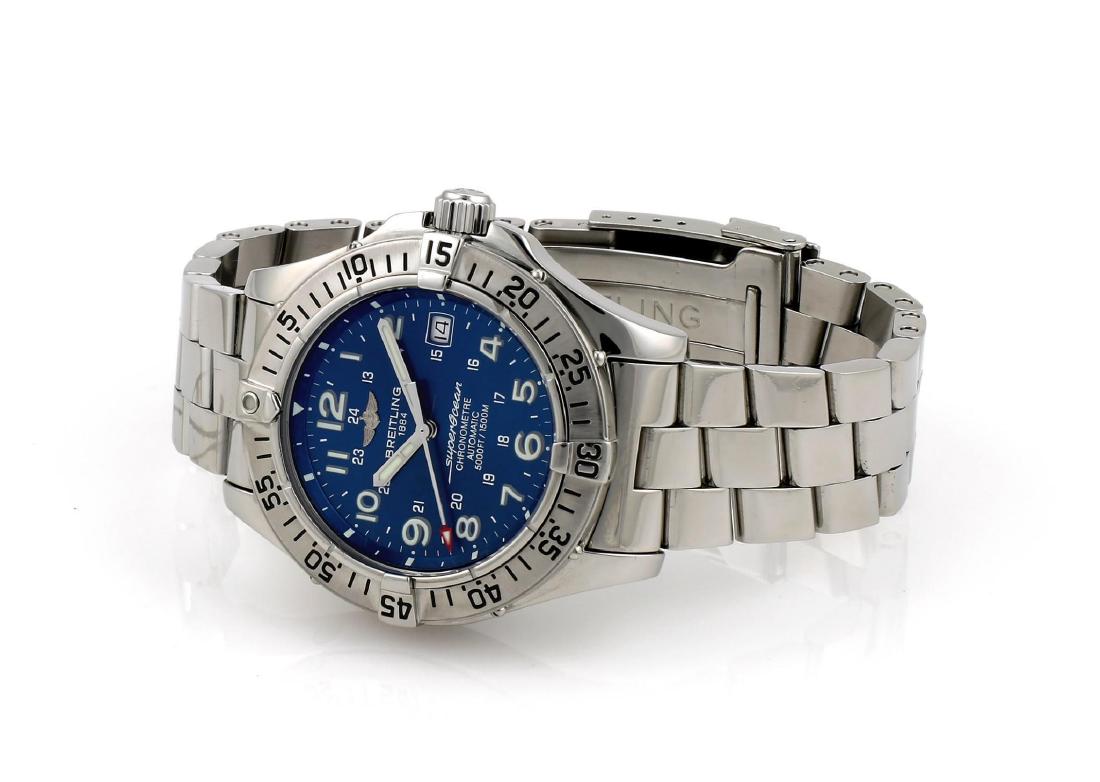 Breitling Superocean Blue Dial Automatic Watch A17360: Mens Stainless steel Breitling Superocean with blue dial. It has a 42mm case and a 7.5" bracelet size. It is in overall great condition, lightly worn. wpm882201 Please review all photos clos