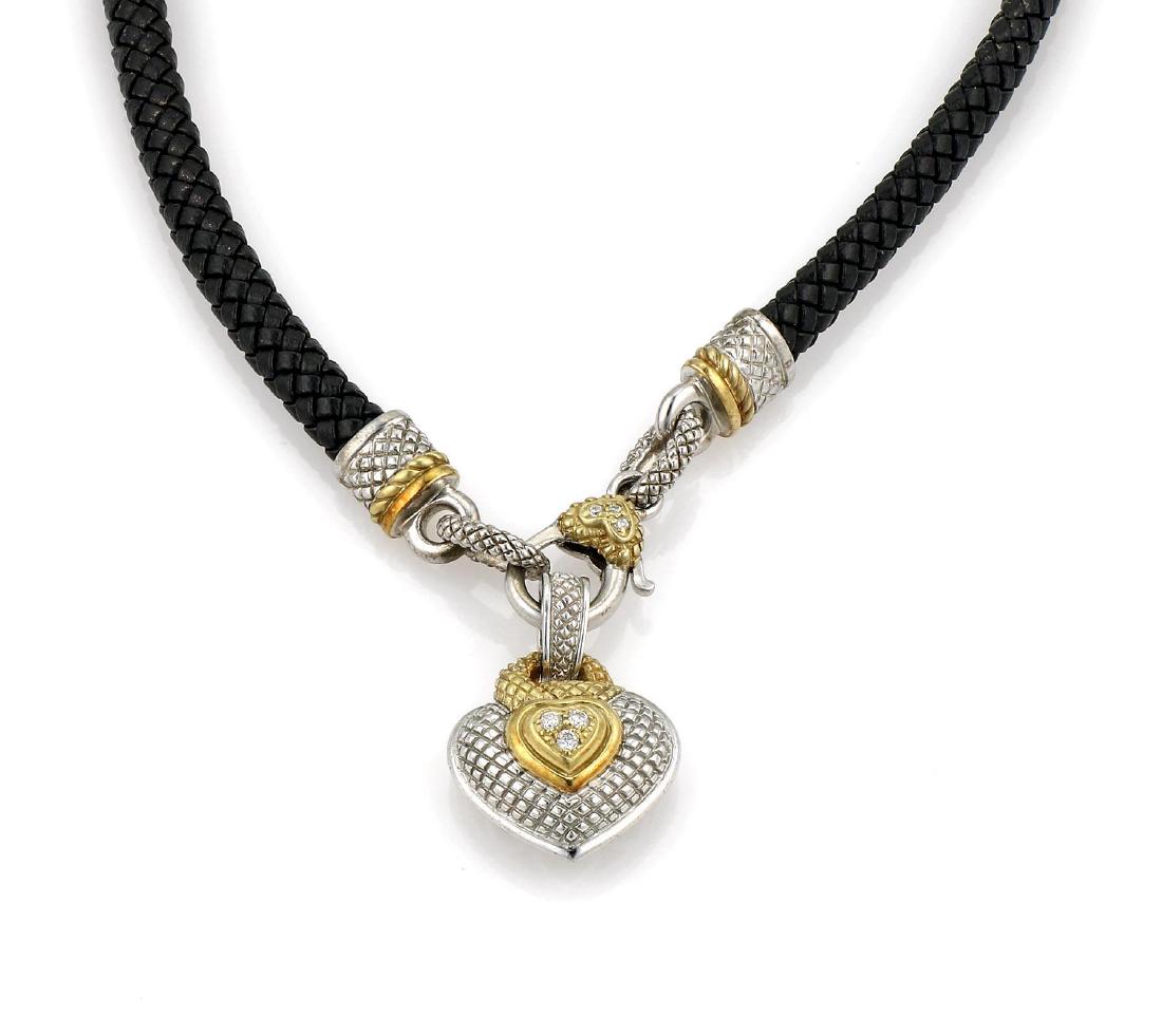 Judith Ripka Diamond Heart Necklace on Woven Leather (1 of 5)
