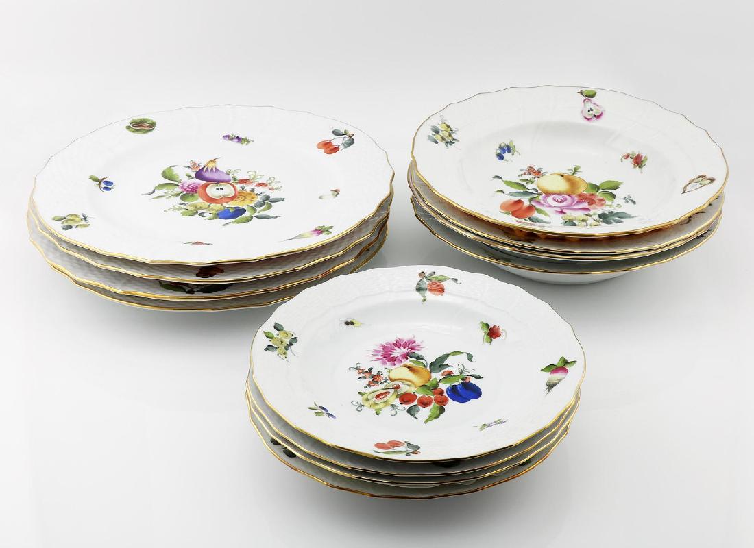 12 Piece Herend Hand Painted Porcelain Plate & Bowl Set (1 of 5)