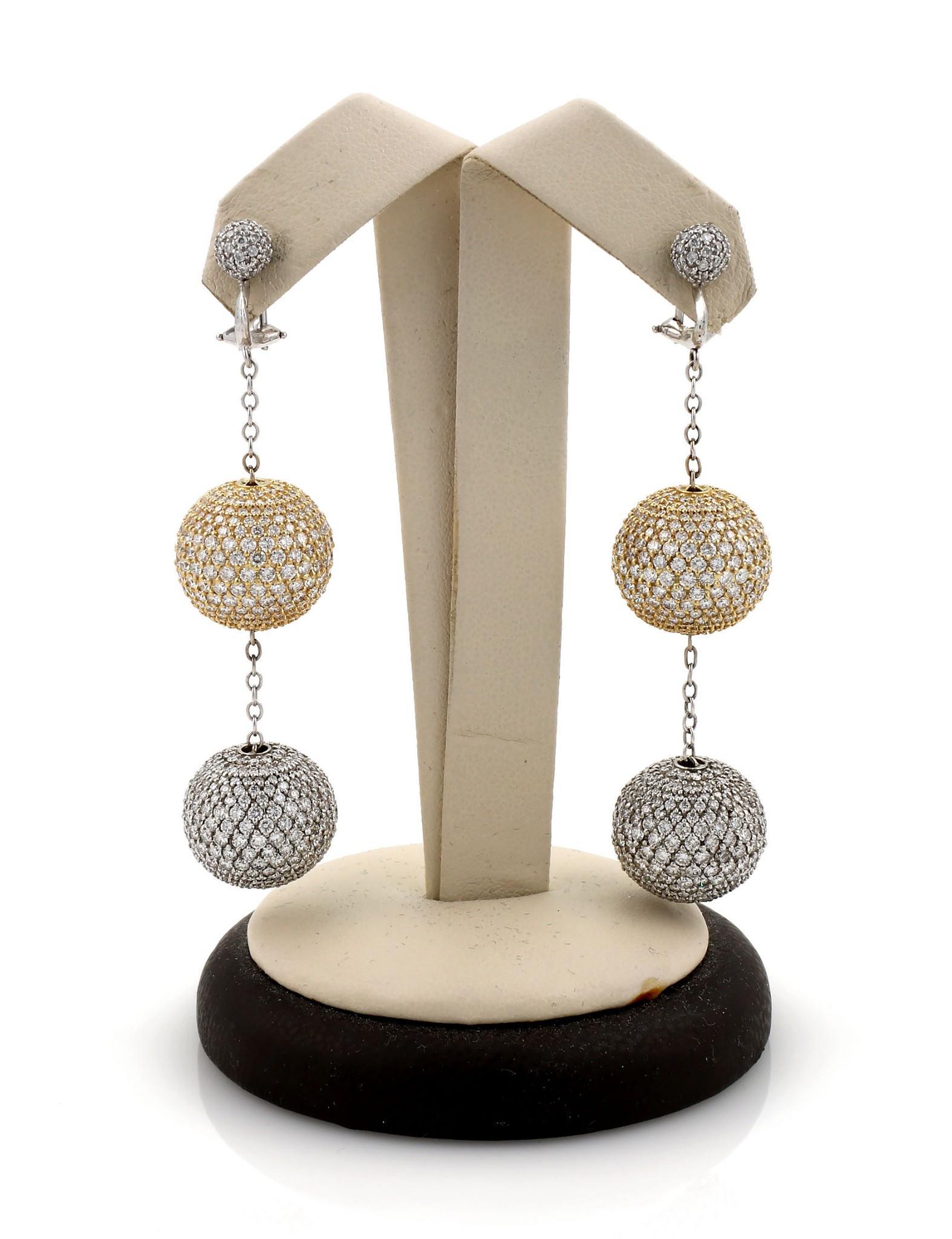 2 Tone Gold Pave Diamond Ball Drop Earrings (1 of 3)