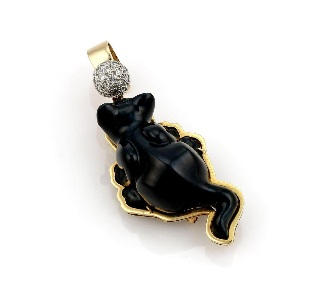 18K Yellow Gold Diamond and Onyx Cat Pendant / Brooch (1 of 3)