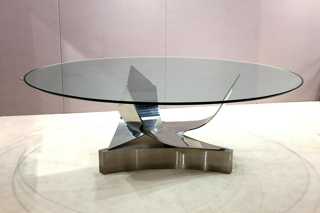 Ron Seff Stainless Steel Coronet Table Base w/Glass Top (1 of 2)