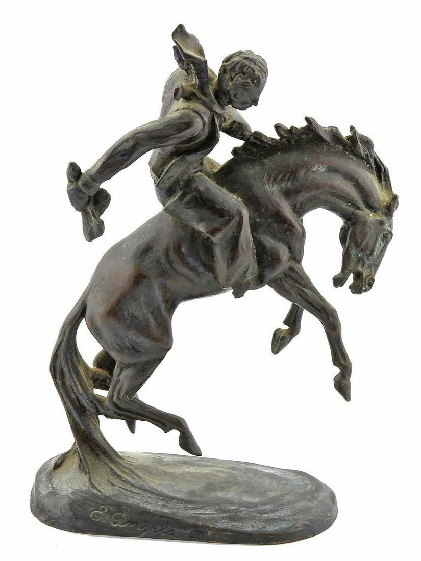 Emilio Angela (1889-1970) Bronco Buster, c.1920: Bronze with brown patina; signed and inscribed KUNST FOUNDRY NY; approx. 9 3/4” tall PROVENANCE: Private Collection, D Please review all photos closely. Contact us for more detailed information 