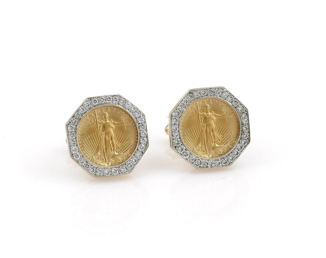 Liberty Gold Coin Cufflinks w/ YG & Diamond Frame (1 of 3)