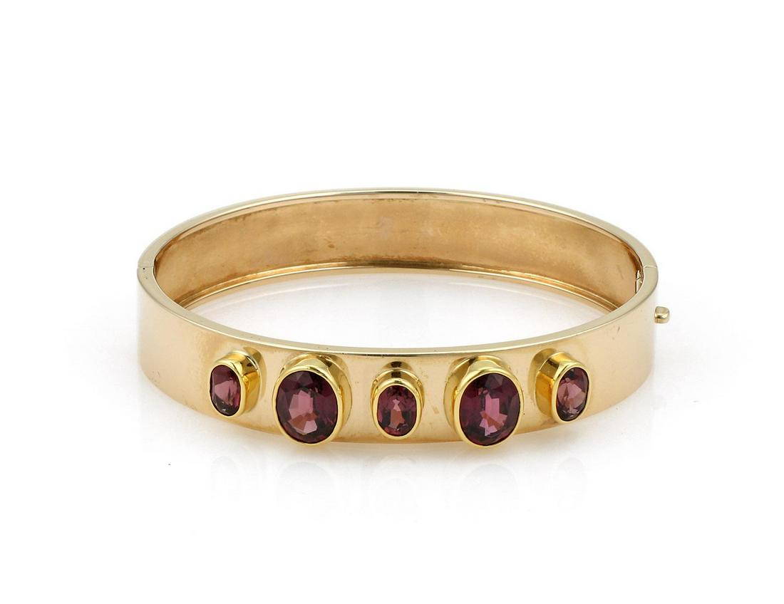 14K Yellow Gold Garnet Bangle Bracelet (1 of 3)