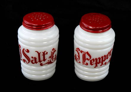 Vintage Depression Glass Hocking Range Salt & Pepper: Vintage Hocking Range Salt & Pepper Shakers. Measures - 4 1/2" high. Condition - consistent with age wear. We are not glass experts and have tried to identify the pieces to the best of our