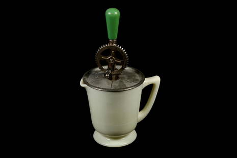 Vintage Depression Glass Hand Mixer: Vintage Depression Glass Hand Mixer 12" H Condition - consistent with age wear. We are not glass experts and have tried to identify the pieces to the best of our ability. Please review all photos clo