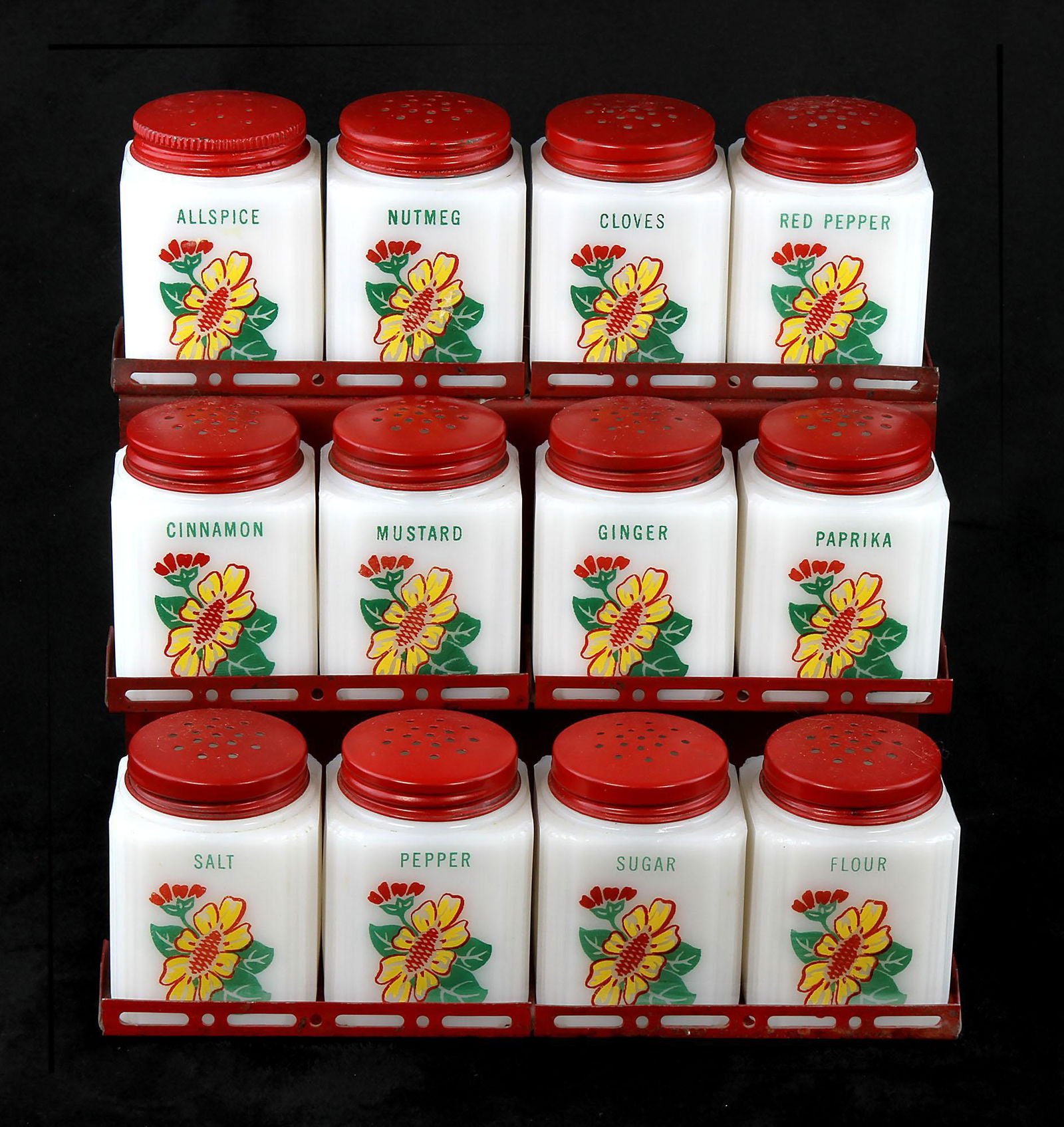 Vintage 12 Pc. Depression Glass Tipp Spice Set w/ Rack (1 of 1)