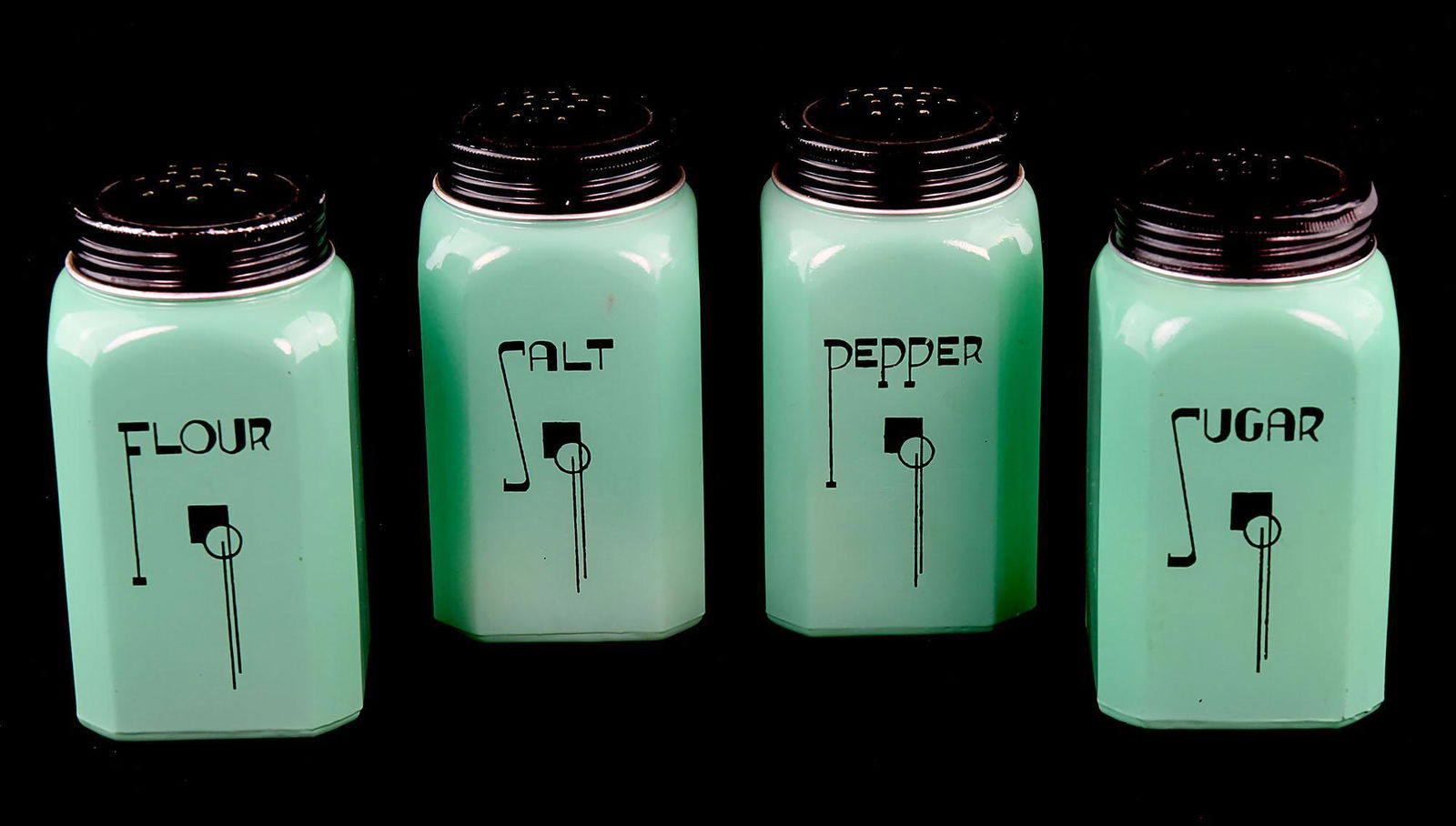 Vintage Depression Glass Art Deco Green Shaker Set (1 of 1)