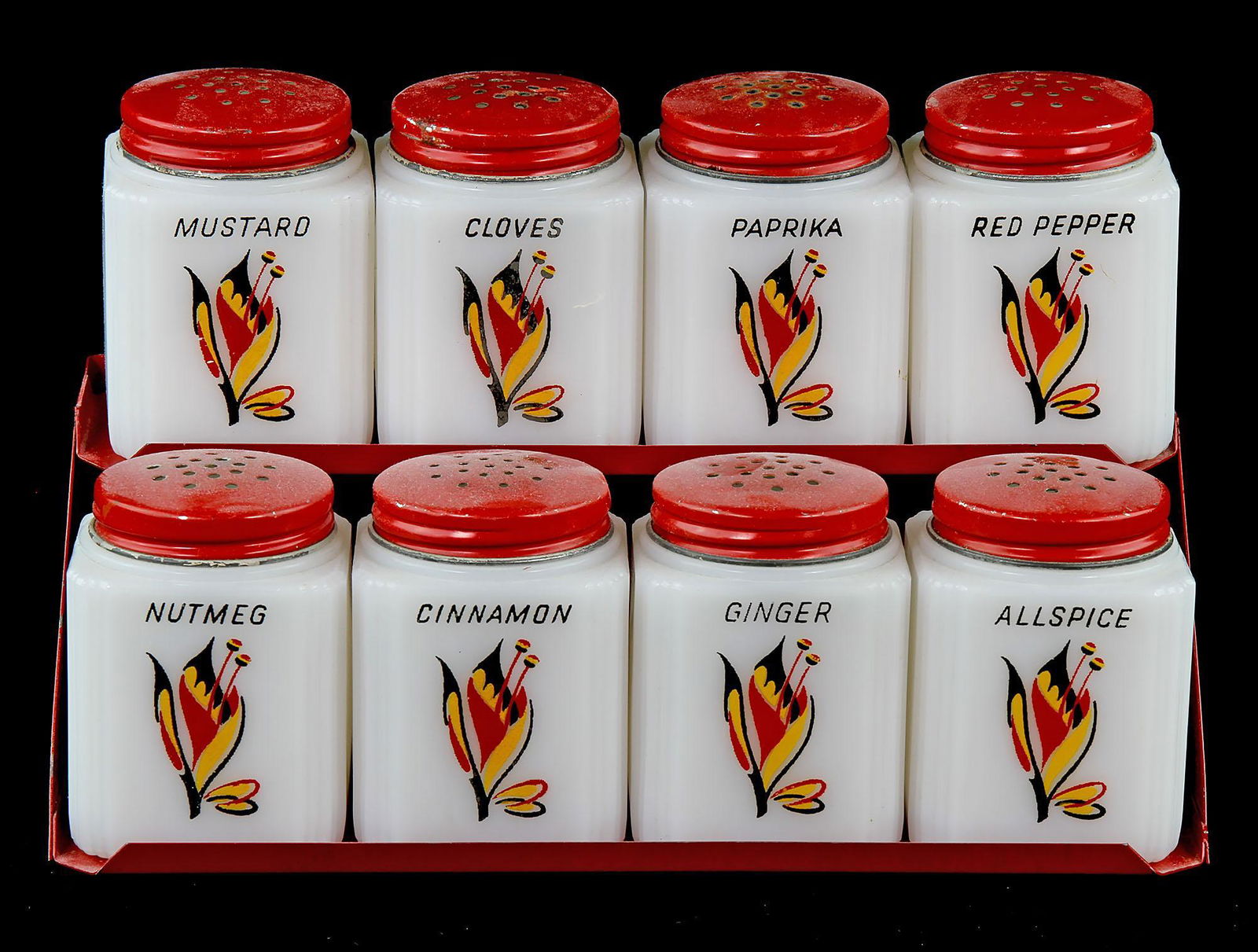 Vintage Depression Glass 8 Pc. Spice Set w/ Rack (1 of 1)