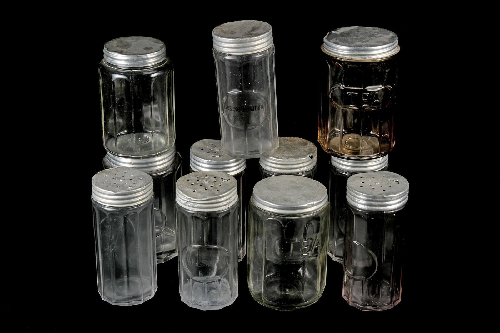 Vintage Depression Glass 7 Pc Lot of Crystal Spice Jars (1 of 1)