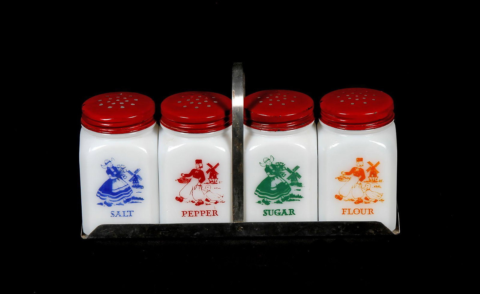 Vintage Depression Glass 4 Pc. Shaker Set w/ Rack (1 of 1)