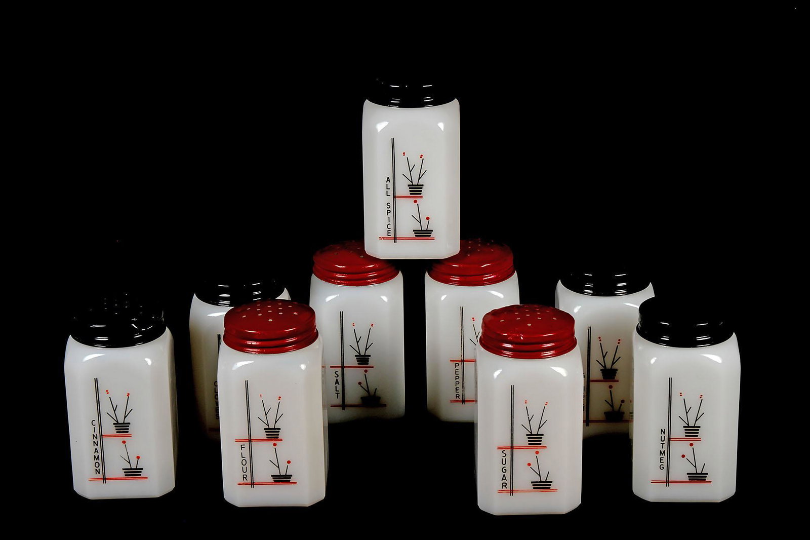 Vintage Depression Glass 9 Pc. Spice Shaker Set (1 of 1)