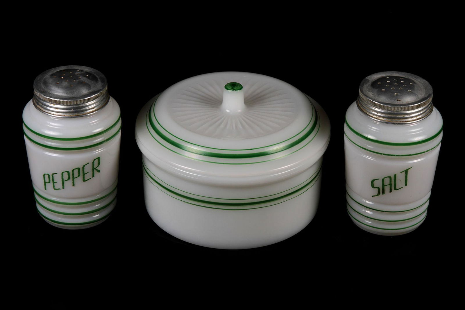 Hazel Atlas Depression Glass 3 Pc Set Shakers and Waste (1 of 1)