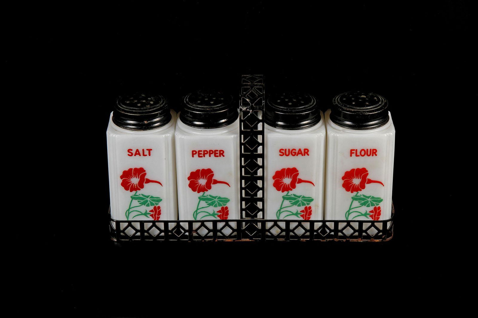 Vintage Depression Glass Tipp Shaker Set w/ Rack (1 of 1)