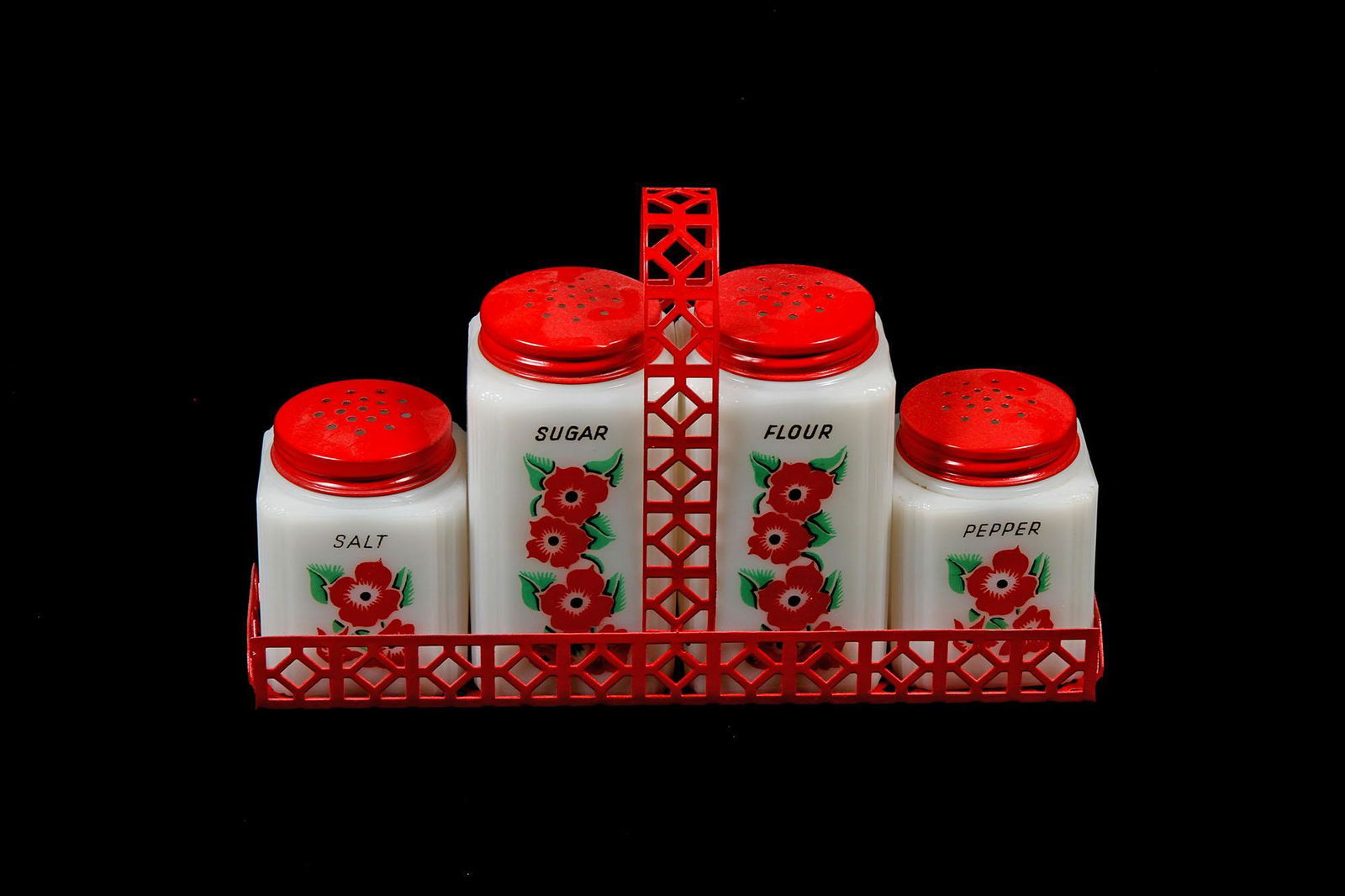 Vintage Depression Glass Tipp Spice Set w/ Rack (1 of 1)