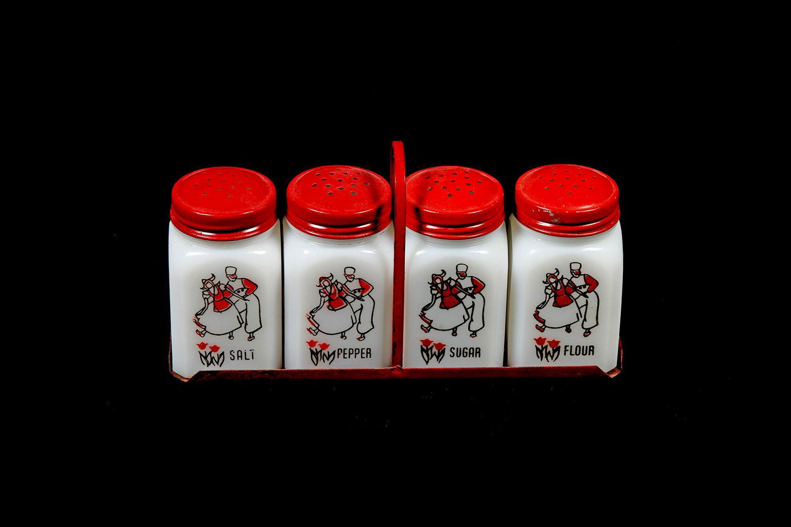 Vintage Depression Glass 4 Pc Spice Set w/ Rack (1 of 1)