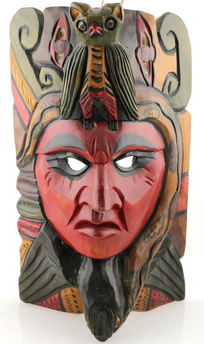Mexican Wooden Carved Mask Wall Hanging: Mexican Wooden Carved Mask Wall Hanging. Measurements - 16 1/4" high x 9 1/2" wide. Please review all photos closely. Contact us for more detailed information if necessary. Market Auctions Inc. is not