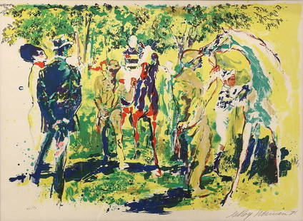 LeRoy Neiman (American 1921-2012) Paddock II: Serigraph titled Paddock II by Leroy Neiman. Signed bottom right, dated 1971 and numbered 46/96. Measures approx 27 1/2" x 20" (40 x 32 1/2" framed) Please review all photos closely. Contact us