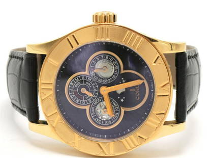 Corum "Romulus" 18Kt Limited Edition Watch: Corum "Romulus" 18Kt Rose Gold Limited Edition Perpetual Watch. In excellent condition, never worn. #13/25. Retail - $80,000. "2251399". #PJ28444 Please review all photos closely. Contact us