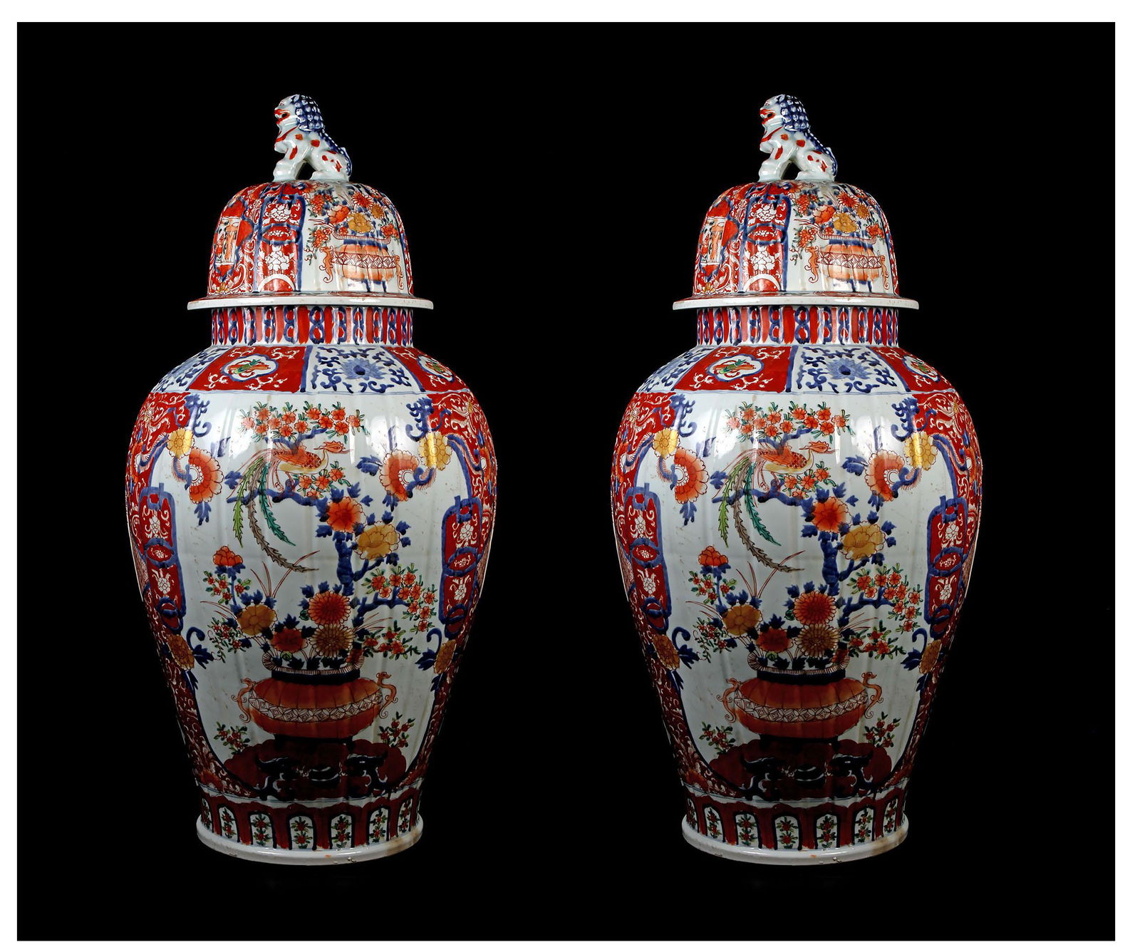 Pair of Large Oriental Porcelain Urns with Lids (1 of 2)